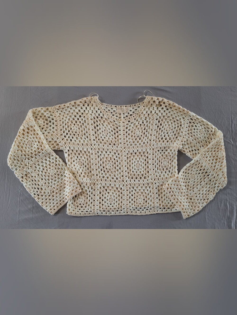 Debut Crocheted Knit Openwork detail Cream Croppped Layering Pullover Sweater